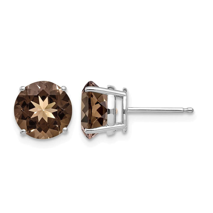 14K White Gold 8mm Round Smoky Quartz Post Earrings, view 1 of 4