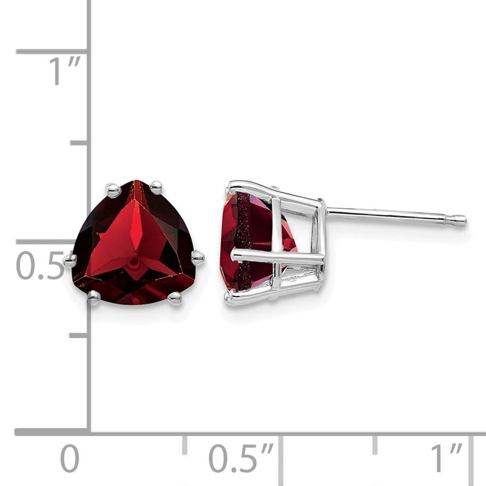 14K White Gold 8mm Trillion Garnet Post Earrings, view 4 of 4