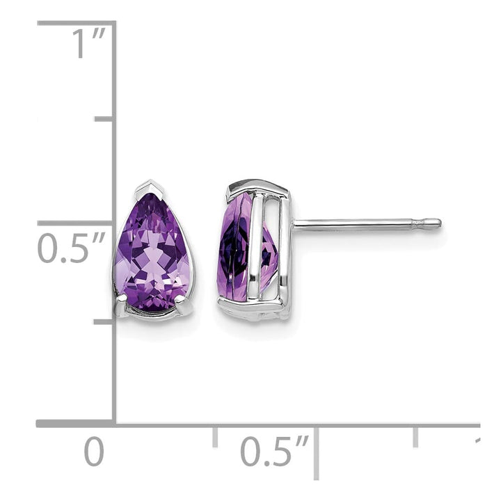 14K White Gold 8x5mm Pear Amethyst Post Earrings, view 4 of 4