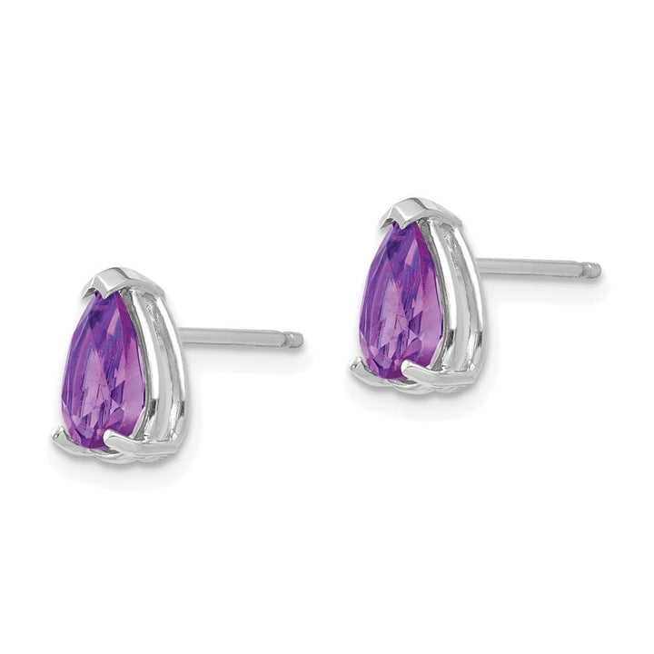 14K White Gold 8x5mm Pear Amethyst Post Earrings, view 2 of 4