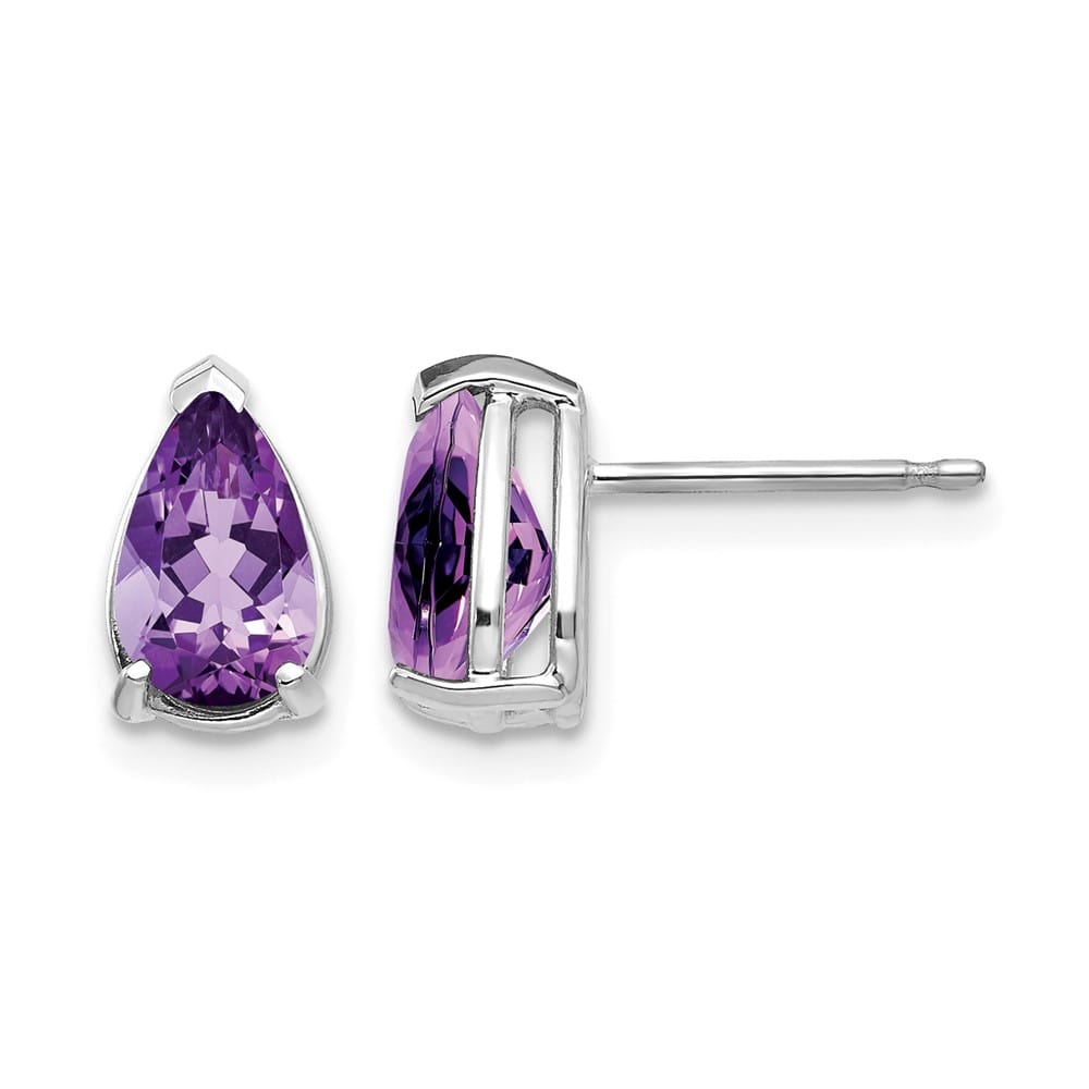 14K White Gold 8x5mm Pear Amethyst Post Earrings, view 1 of 4