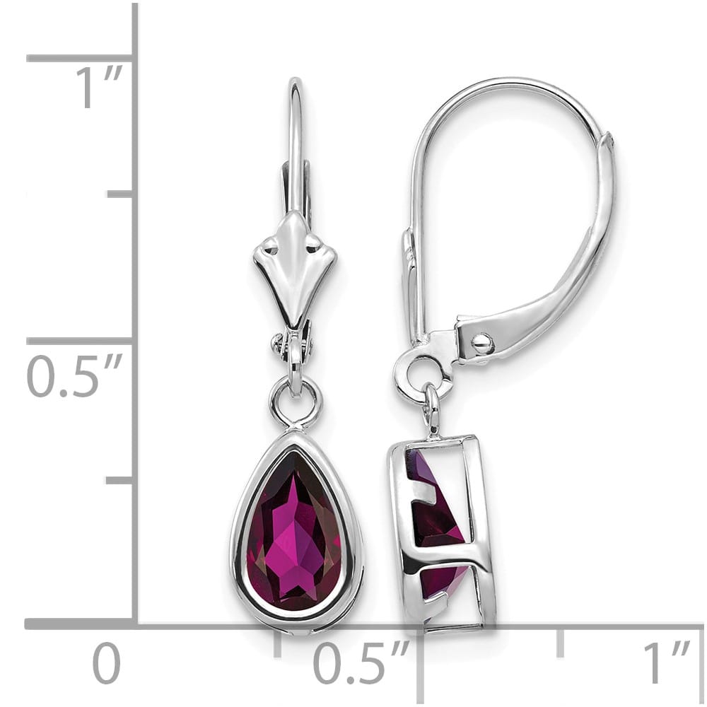 14K White Gold 8x5mm Pear Bezel Leverback Dangle Earrings, view 12 of 28