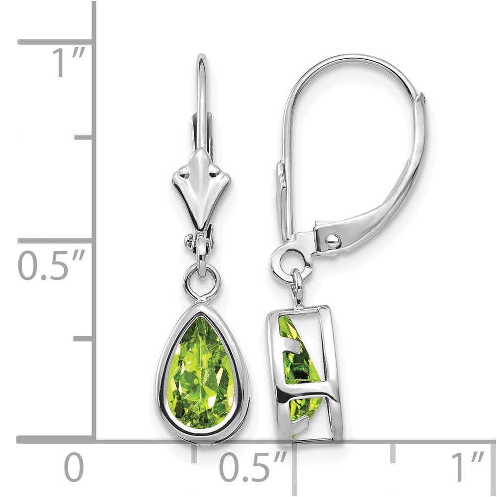 14K White Gold 8x5mm Pear Bezel Leverback Dangle Earrings, view 8 of 28