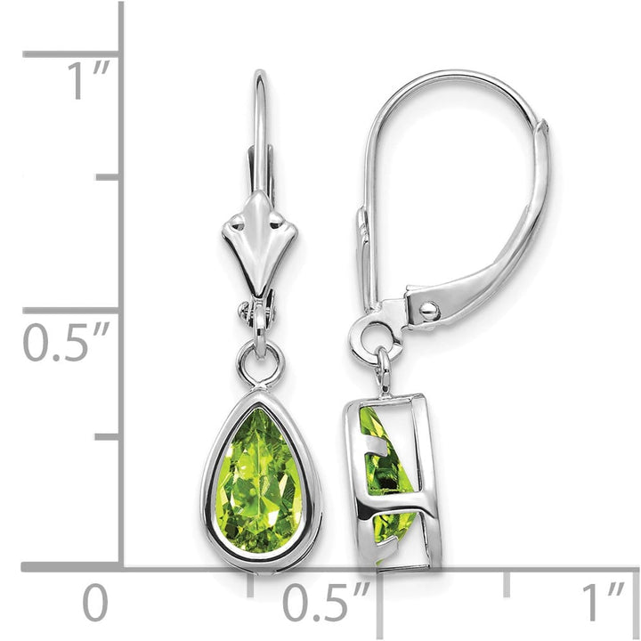 14K White Gold 8x5mm Pear Bezel Leverback Dangle Earrings, view 8 of 28