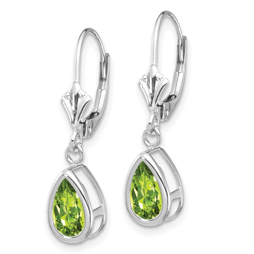 14K White Gold 8x5mm Pear Bezel Leverback Dangle Earrings, view 6 of 28