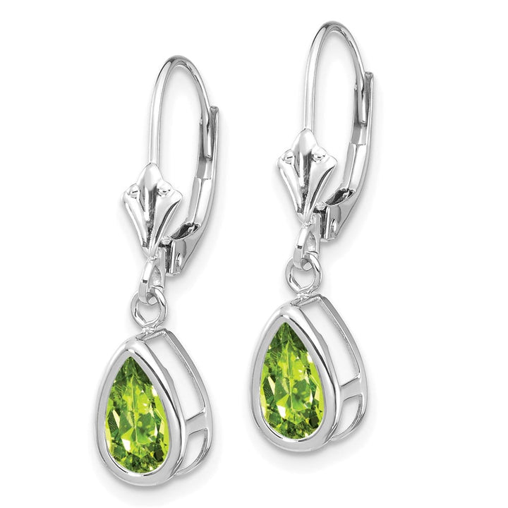 14K White Gold 8x5mm Pear Bezel Leverback Dangle Earrings, view 6 of 28