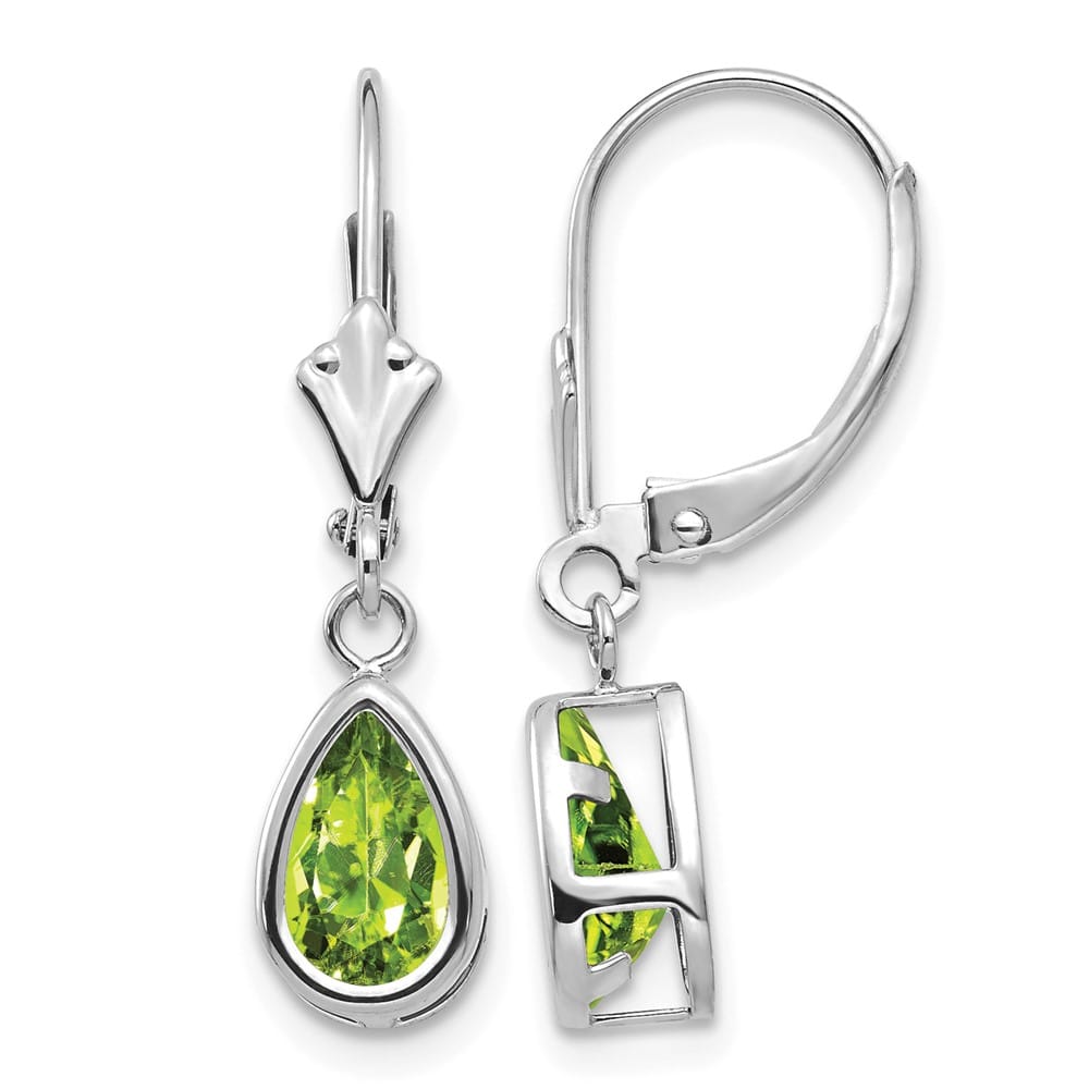 14K White Gold 8x5mm Pear Bezel Leverback Dangle Earrings, view 5 of 28