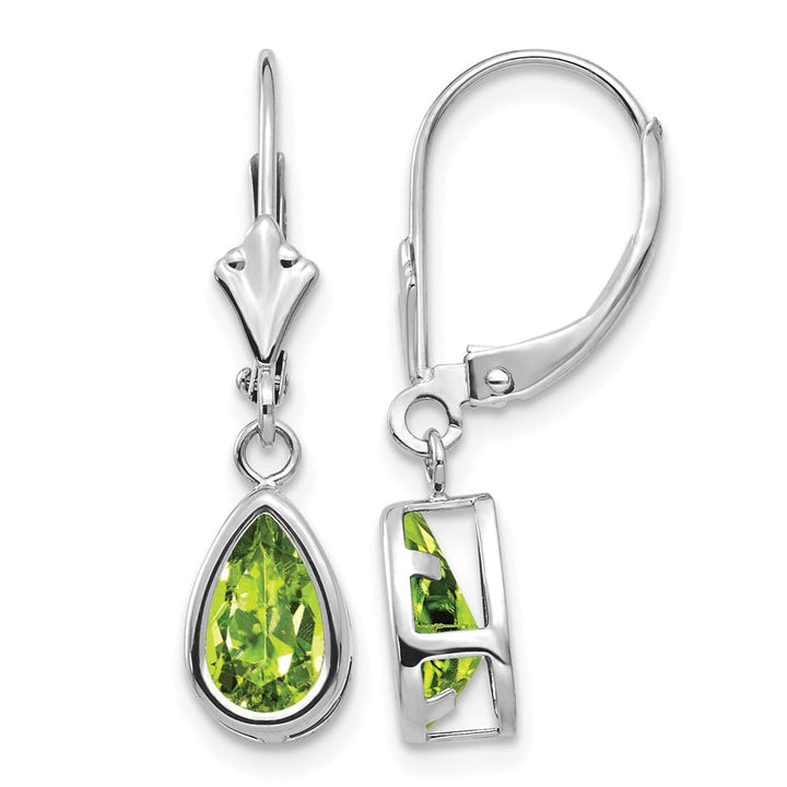 14K White Gold 8x5mm Pear Bezel Leverback Dangle Earrings, view 5 of 28