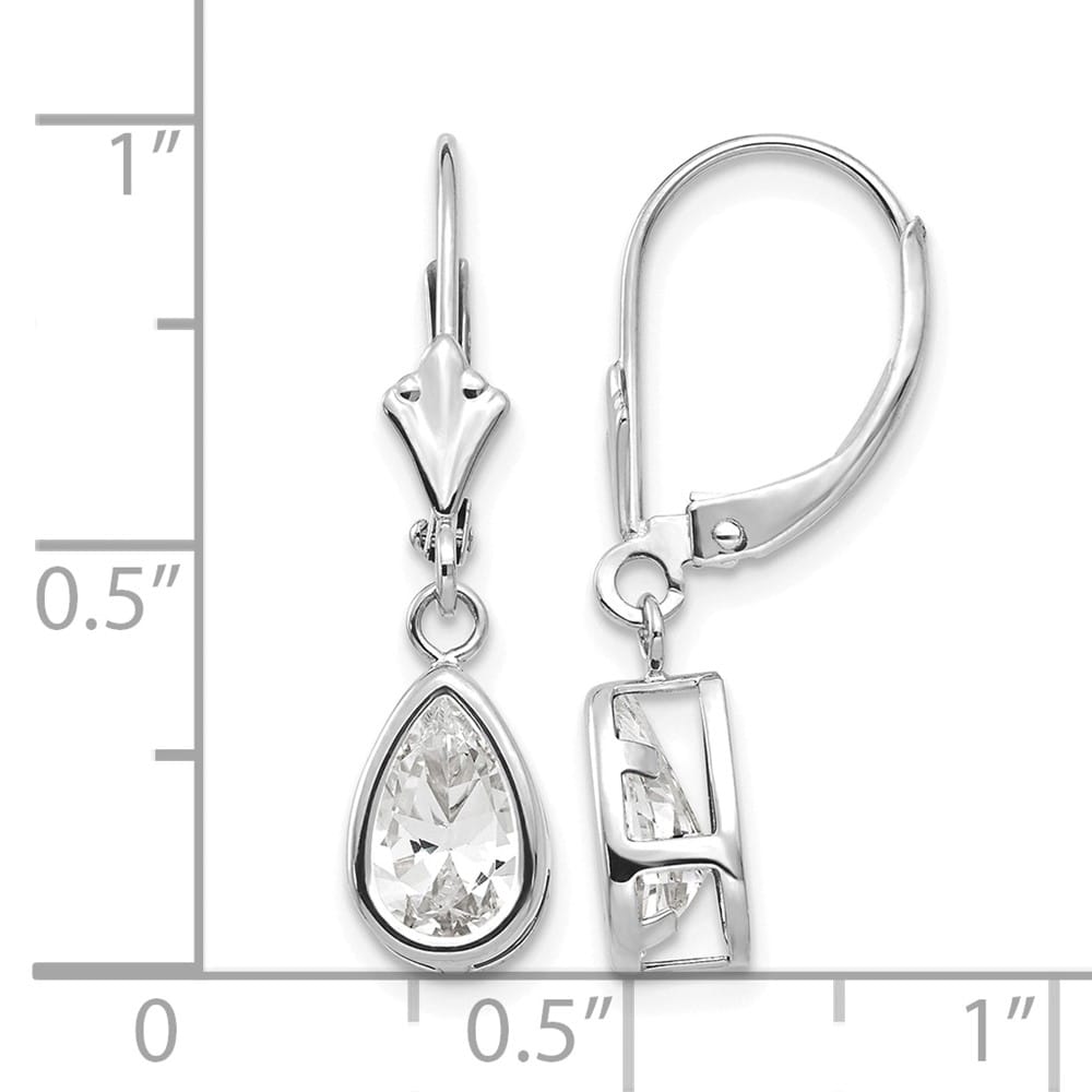 14K White Gold 8x5mm Pear Bezel Leverback Dangle Earrings, view 4 of 28