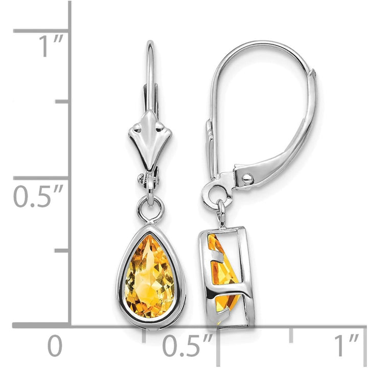 14K White Gold 8x5mm Pear Bezel Leverback Dangle Earrings, Citrine, view 24 of 28