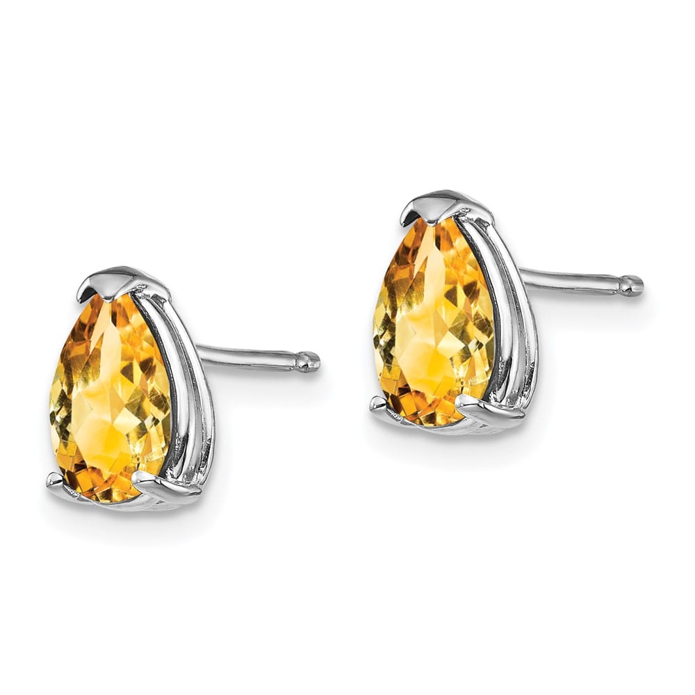 14K White Gold 8x5mm Pear Citrine Post Earrings, view 2 of 4