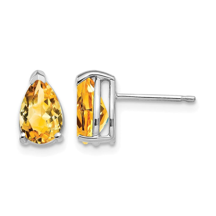 14K White Gold 8x5mm Pear Citrine Post Earrings, view 1 of 4