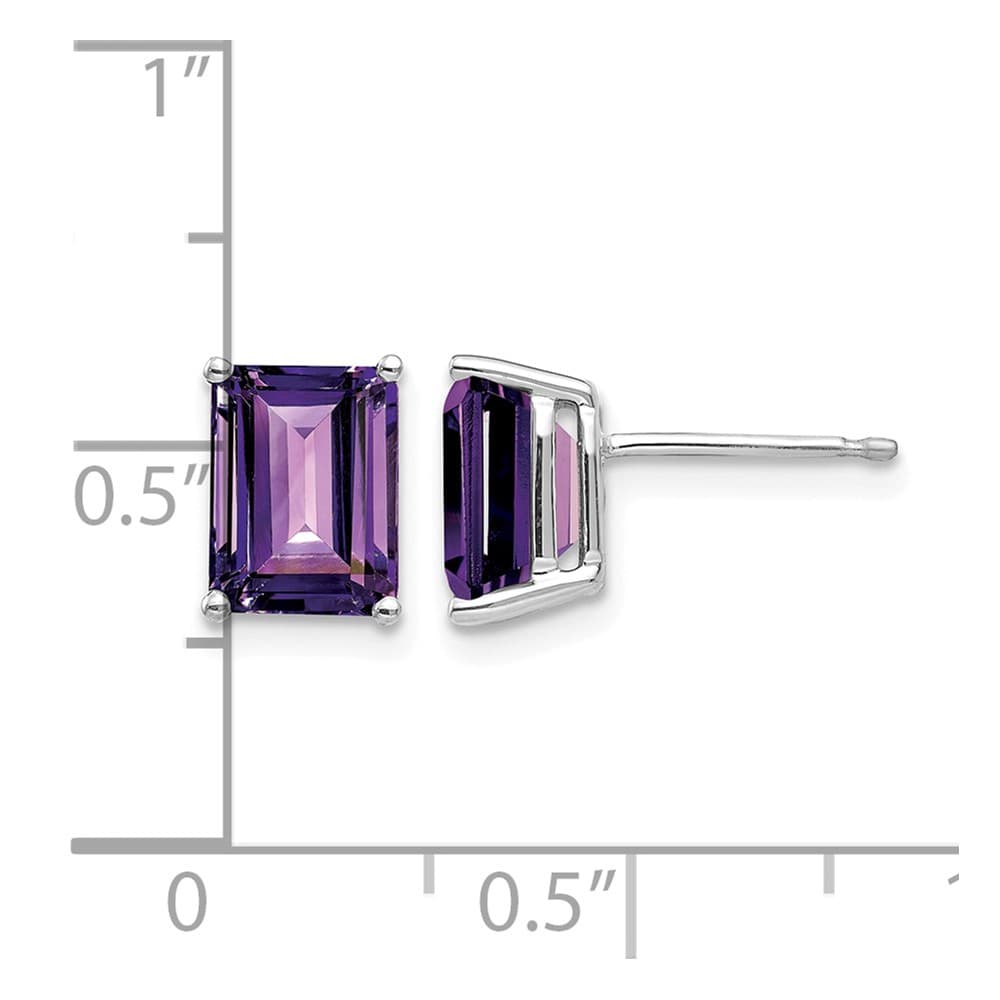 14K White Gold 8x6mm Emerald-Cut Amethyst Post Earrings, view 4 of 4