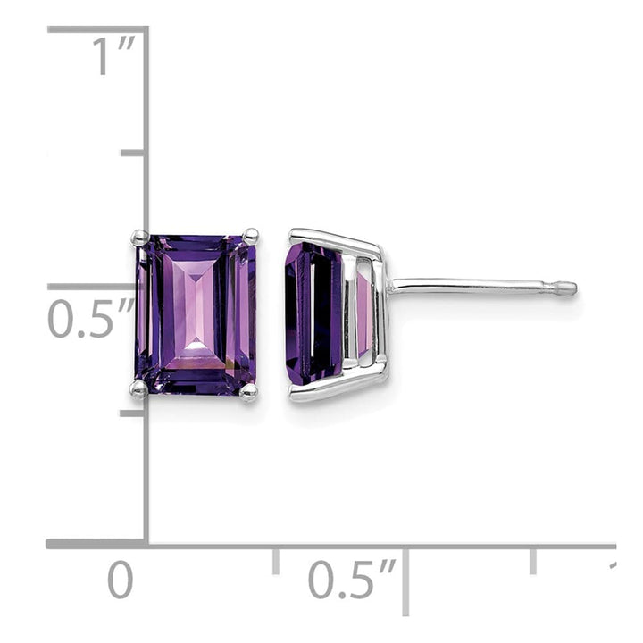 14K White Gold 8x6mm Emerald-Cut Amethyst Post Earrings, view 4 of 4