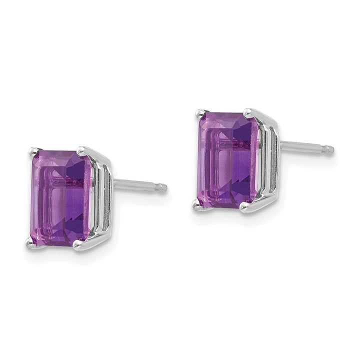 14K White Gold 8x6mm Emerald-Cut Amethyst Post Earrings, view 2 of 4