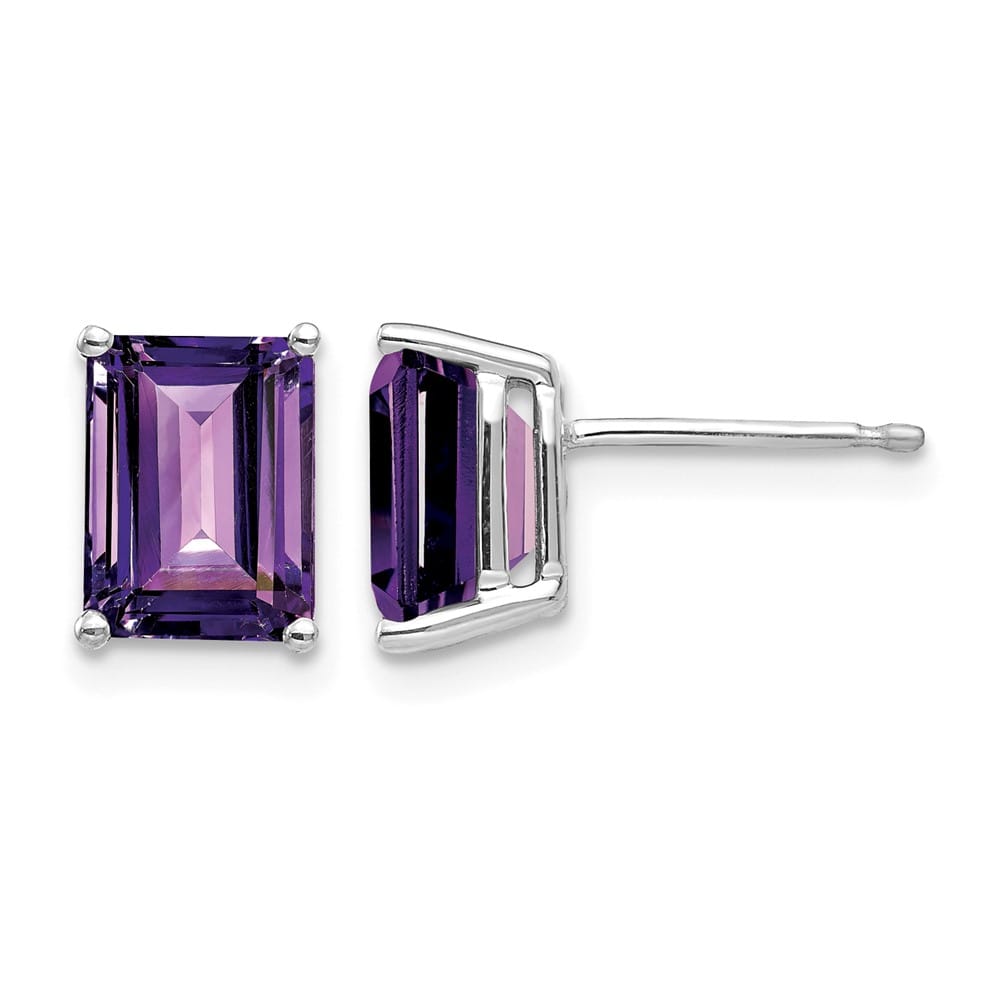 14K White Gold 8x6mm Emerald-Cut Amethyst Post Earrings, view 1 of 4