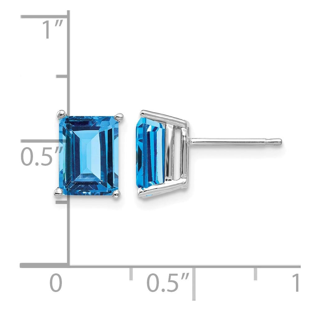 14K White Gold 8x6mm Emerald-Cut Blue Topaz Post Earrings, view 4 of 4