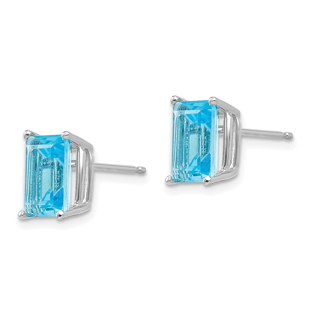 14K White Gold 8x6mm Emerald-Cut Blue Topaz Post Earrings, view 2 of 4