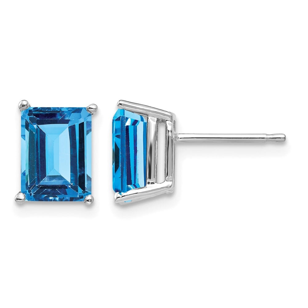 14K White Gold 8x6mm Emerald-Cut Blue Topaz Post Earrings, view 1 of 4