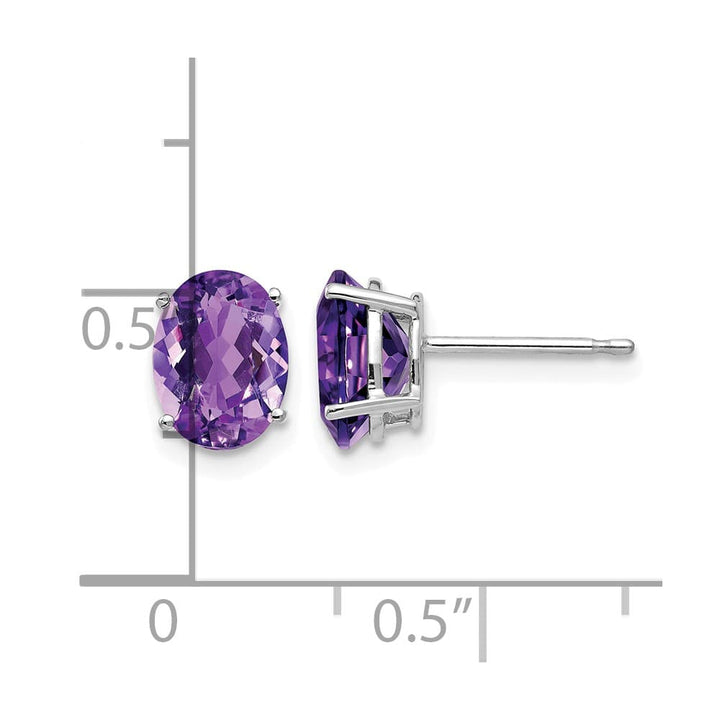 14K White Gold 8x6mm Oval Amethyst Post Earrings, view 4 of 4