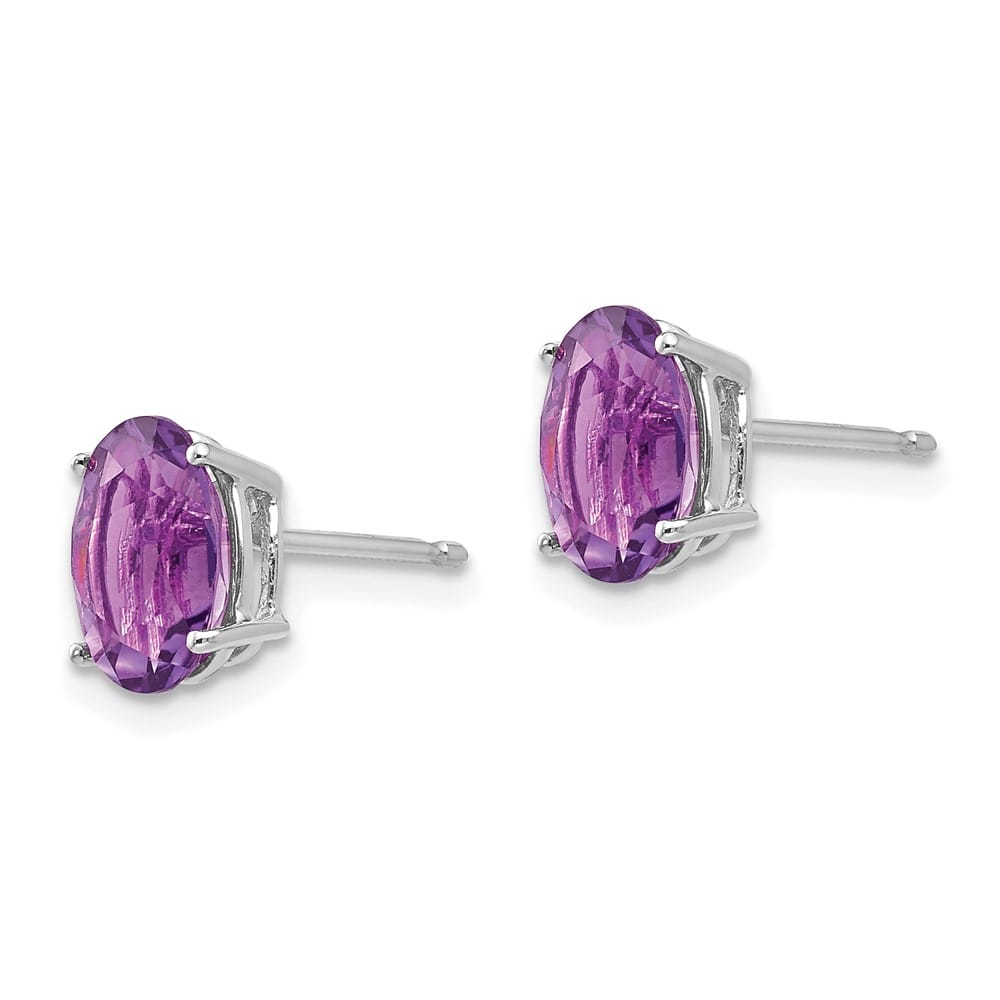 14K White Gold 8x6mm Oval Amethyst Post Earrings, view 2 of 4
