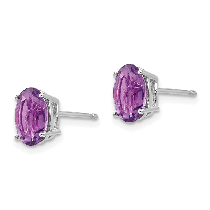 14K White Gold 8x6mm Oval Amethyst Post Earrings, view 2 of 4