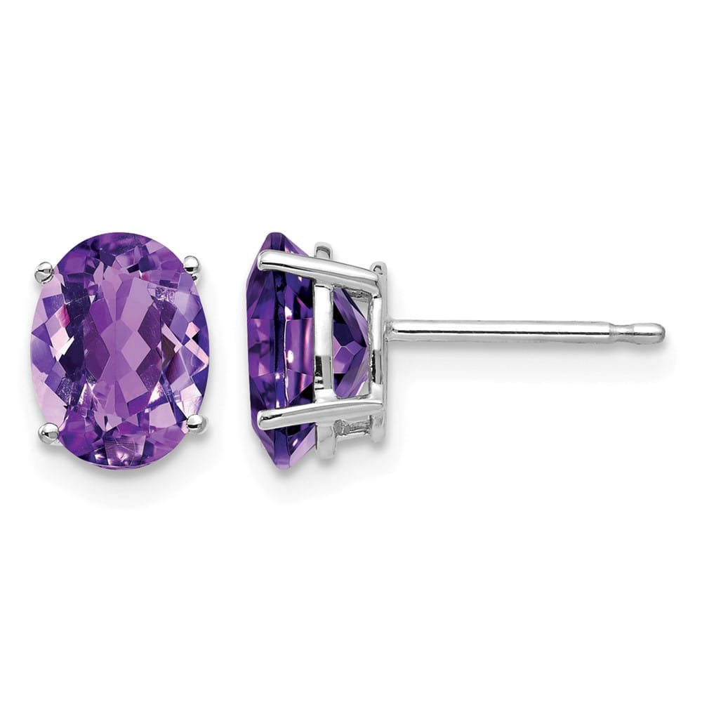 14K White Gold 8x6mm Oval Amethyst Post Earrings, view 1 of 4
