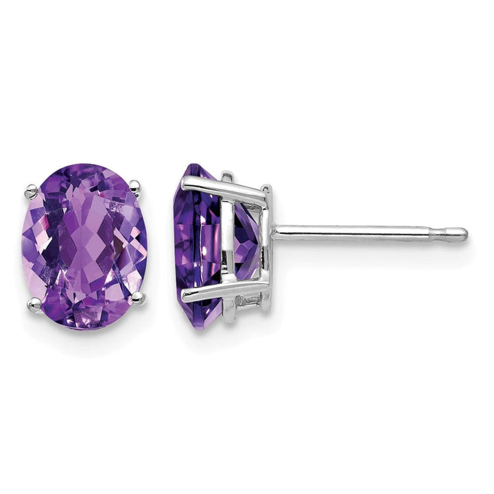 14K White Gold 8x6mm Oval Amethyst Post Earrings, view 1 of 4