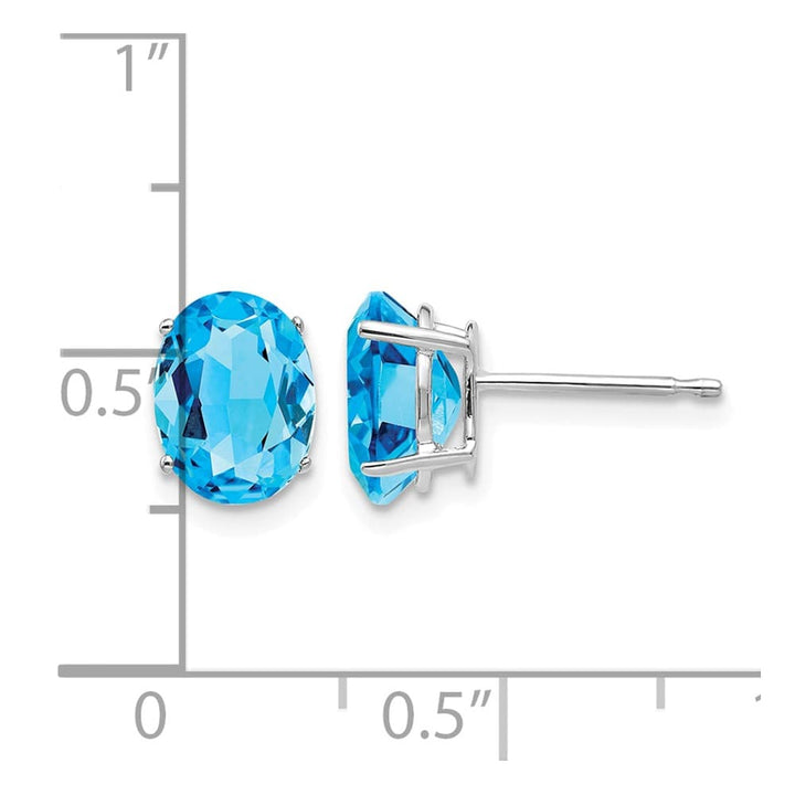 14K White Gold 8x6mm Oval Blue Topaz Post Earrings, view 4 of 4