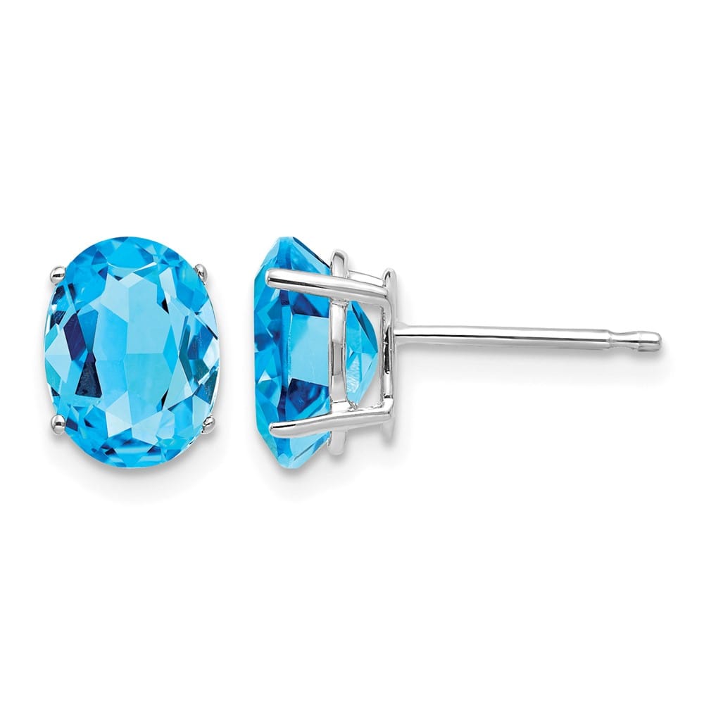 14K White Gold 8x6mm Oval Blue Topaz Post Earrings, view 1 of 4