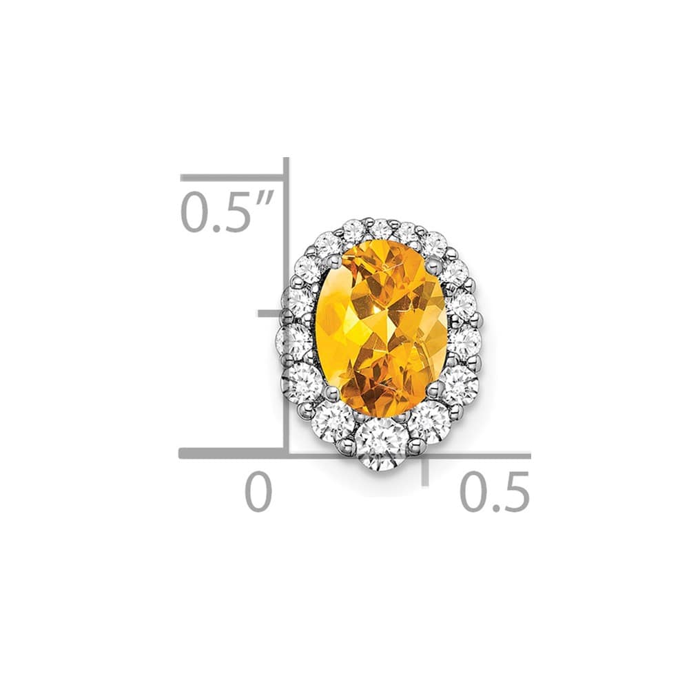 14K White Gold 8x6mm Oval Citrine and Diamond Halo Chain Slide