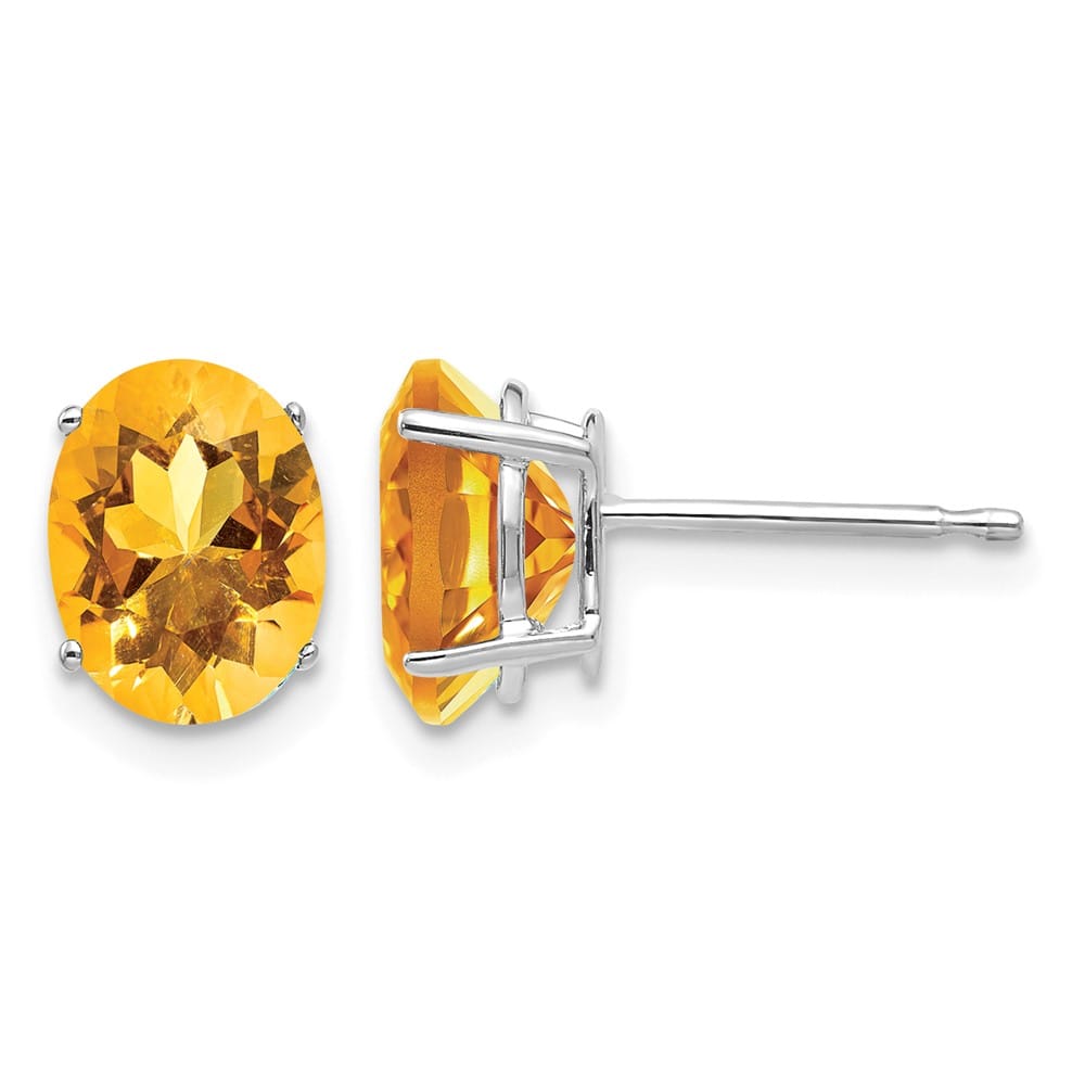 14K White Gold 8x6mm Oval Citrine Post Earrings, view 1 of 4