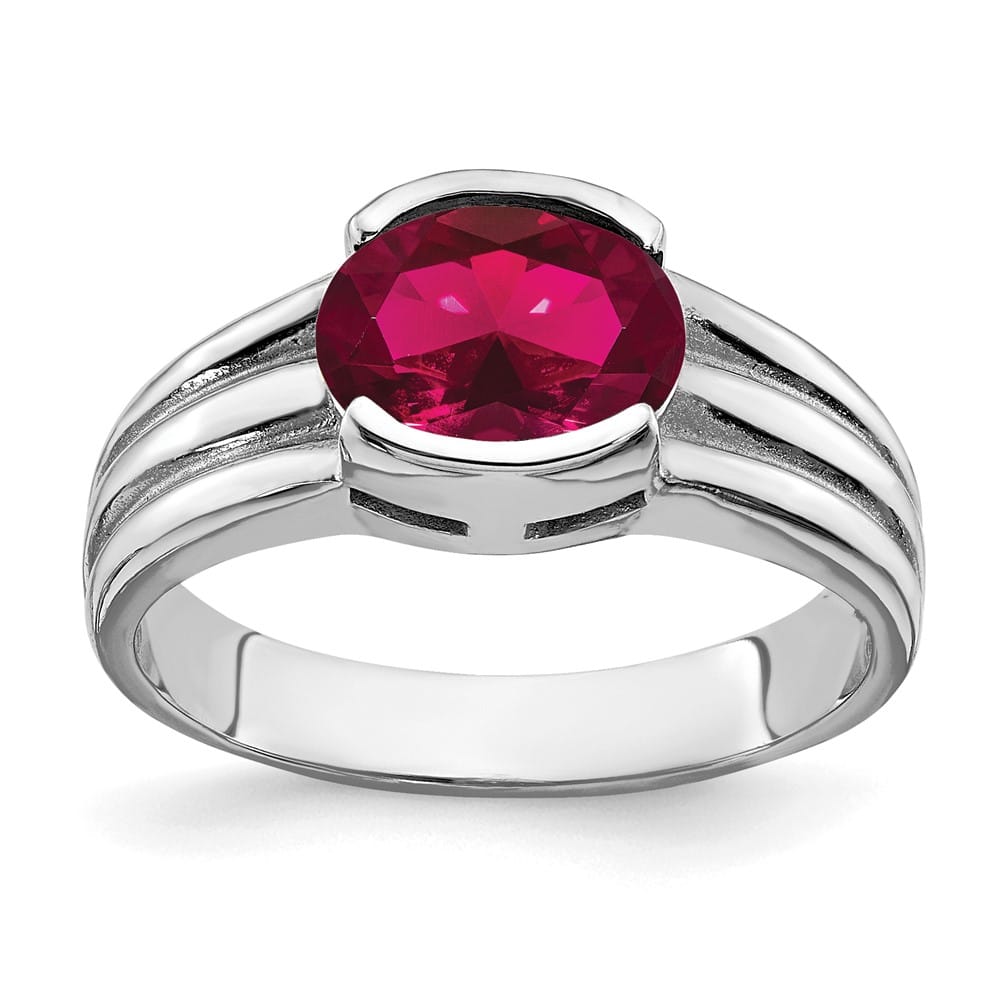 14k White Gold 8x6mm Oval Created Ruby Ring