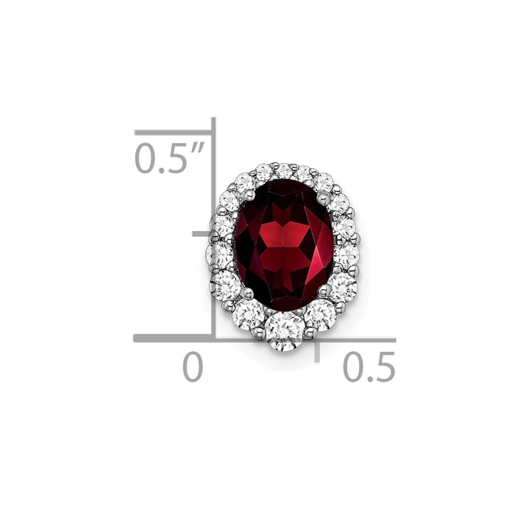 14K White Gold 8x6mm Oval Garnet and Diamond Halo Chain Slide