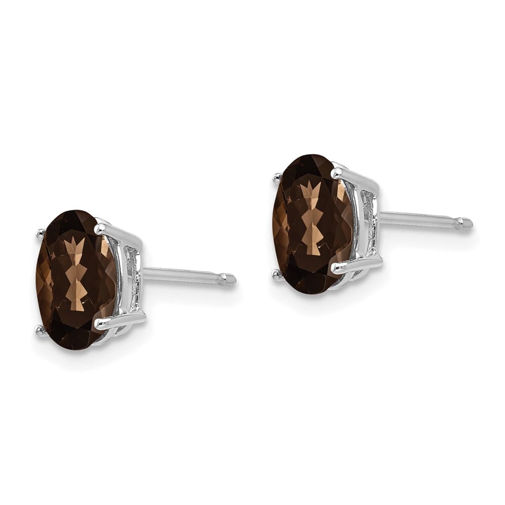14K White Gold 8x6mm Oval Smoky Quartz Post Earrings, view 2 of 4