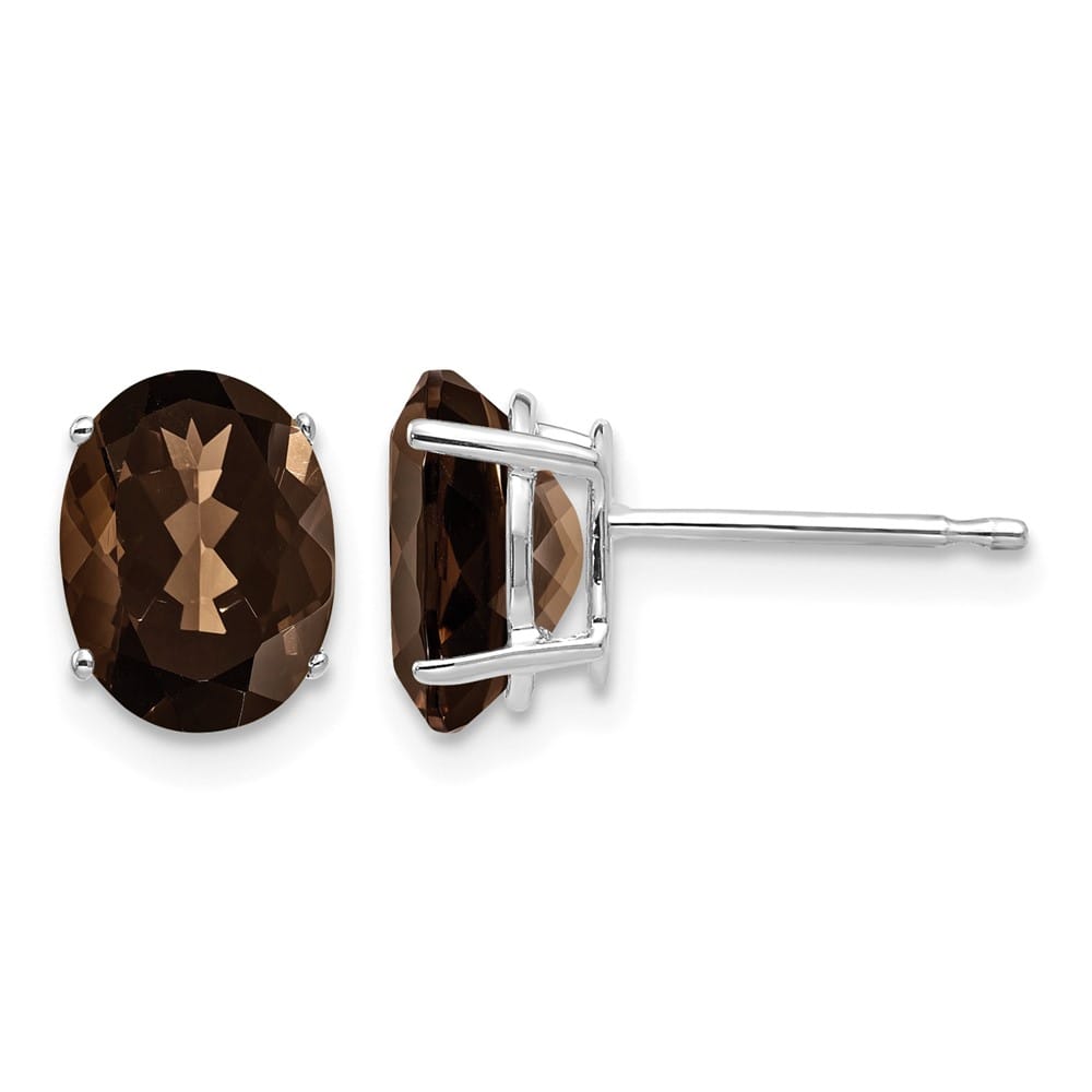 14K White Gold 8x6mm Oval Smoky Quartz Post Earrings, view 1 of 4