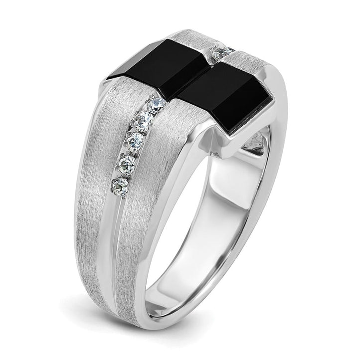 14k White Gold 9.98 g Satin Rectangle Onyx Diamond Men's Ring