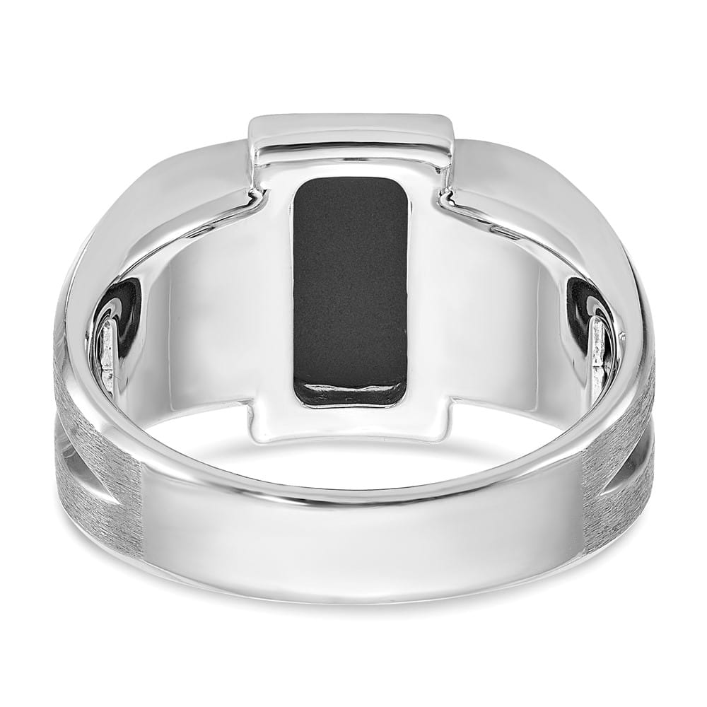 14k White Gold 9.98 g Satin Rectangle Onyx Diamond Men's Ring