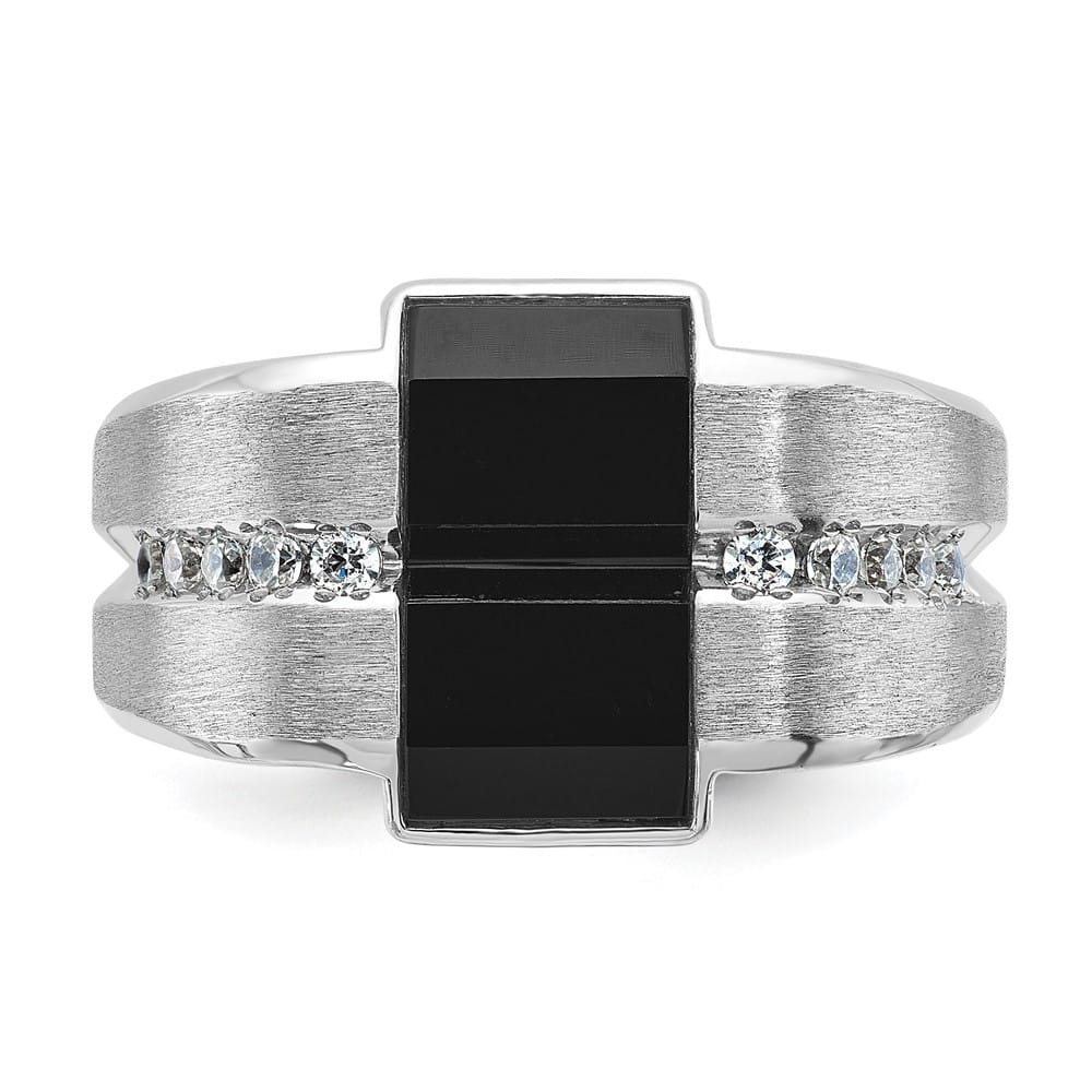 14k White Gold 9.98 g Satin Rectangle Onyx Diamond Men's Ring