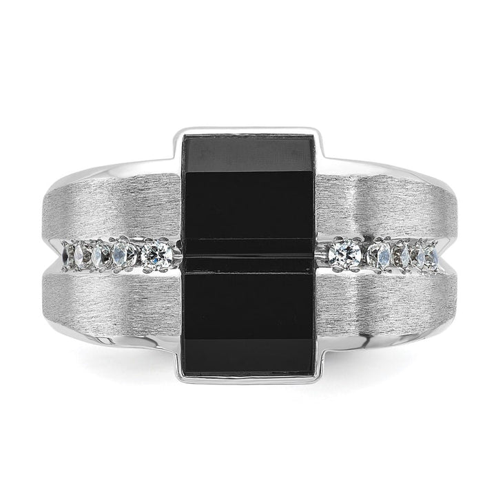 14k White Gold 9.98 g Satin Rectangle Onyx Diamond Men's Ring
