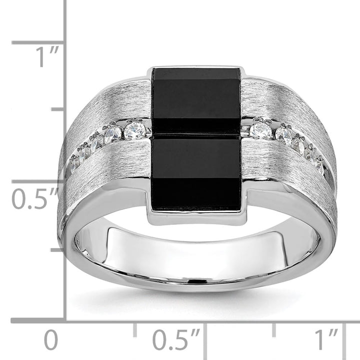 14k White Gold 9.98 g Satin Rectangle Onyx Diamond Men's Ring