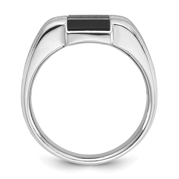 14k White Gold 9.98 g Satin Rectangle Onyx Diamond Men's Ring