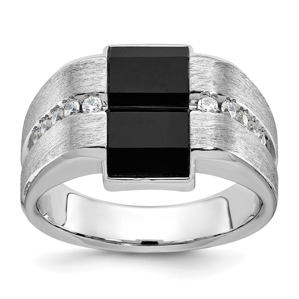 14k White Gold 9.98 g Satin Rectangle Onyx Diamond Men's Ring