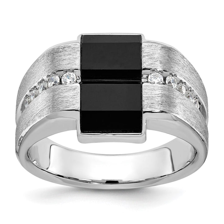 14k White Gold 9.98 g Satin Rectangle Onyx Diamond Men's Ring