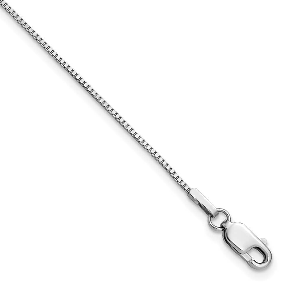14K White Gold .95mm Box with Lobster Clasp Anklet — solid 14K white gold, 9 inches long, 0.95 mm wide, lobster clasp, 1.70 g