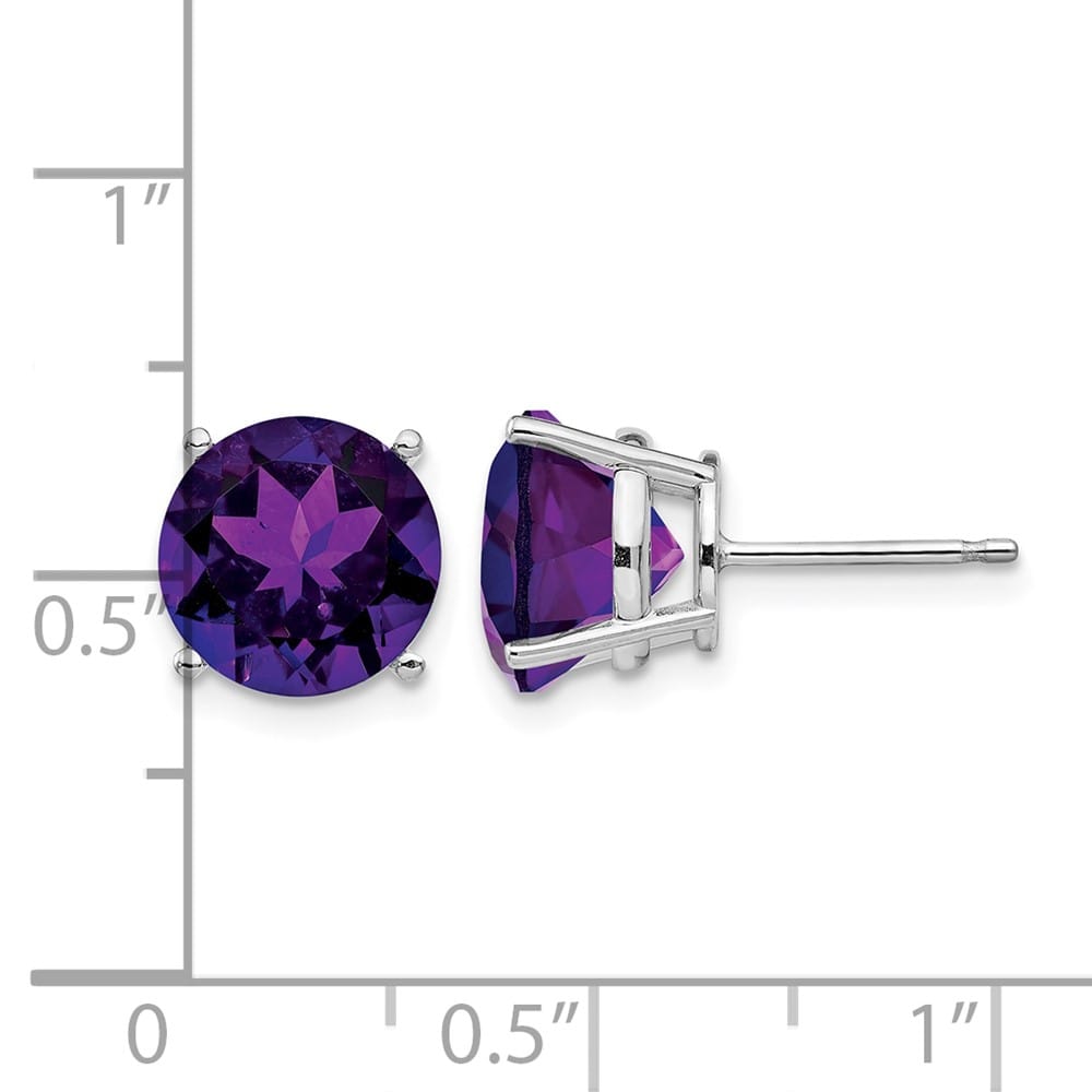 14K White Gold 9mm Round Amethyst Post Earrings, view 4 of 4