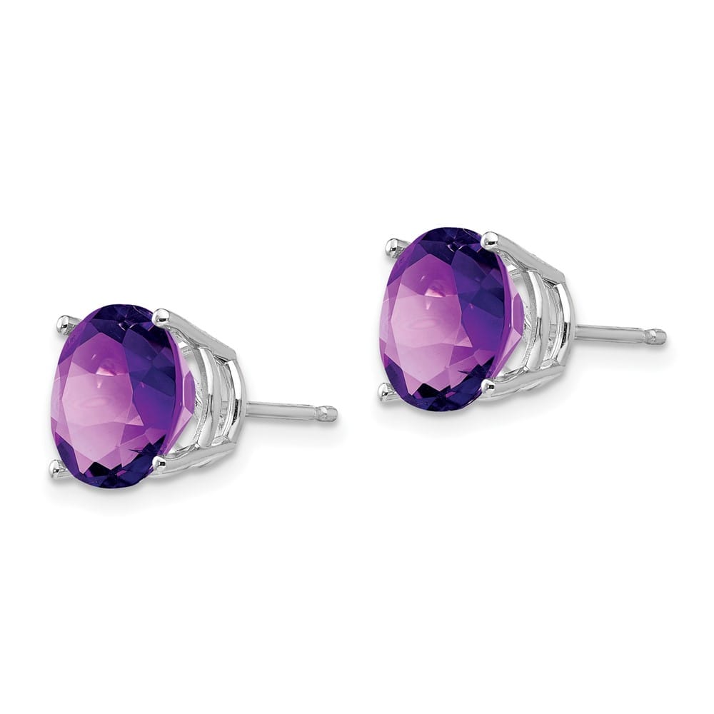 14K White Gold 9mm Round Amethyst Post Earrings, view 2 of 4