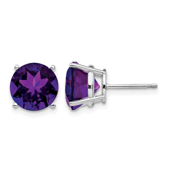 14K White Gold 9mm Round Amethyst Post Earrings, view 1 of 4