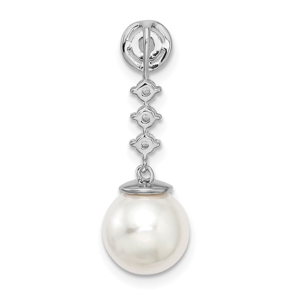14K White Gold 9mm White Freshwater Pearl and Diamond Chain Slide
