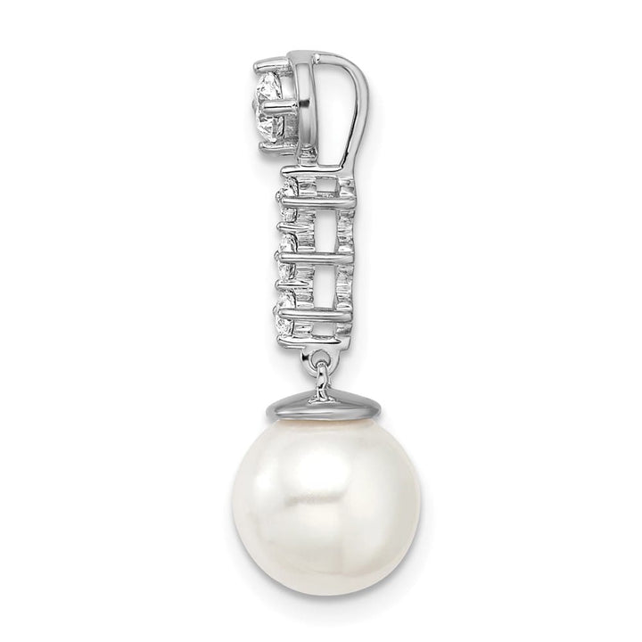 14K White Gold 9mm White Freshwater Pearl and Diamond Chain Slide
